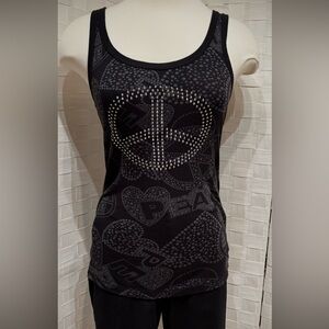 Arizona Jean Company Black Graphic PeaceTank Top. Size Large